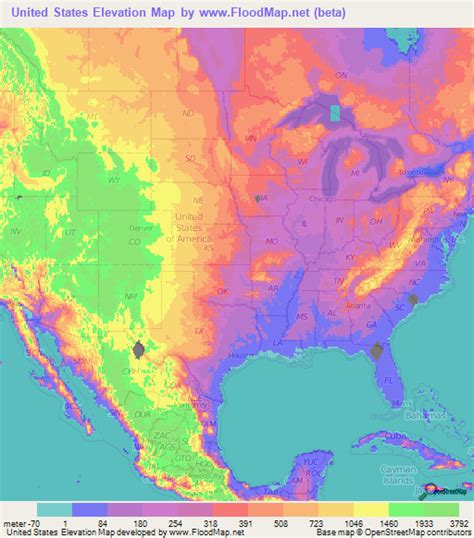 Elevation Map Of Usa With Key Map Of World