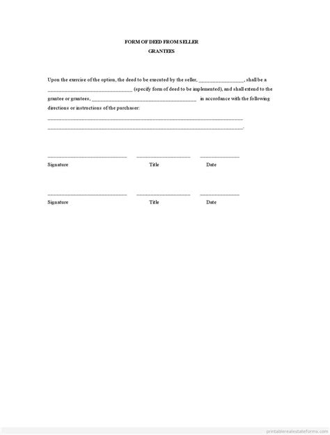 Free Printable Form Of Deed From Seller Form Template