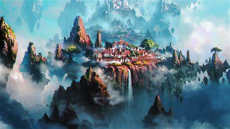 Wallpaper For Desktop Laptop Av36 Cloud Town Fantasy Anime Liang