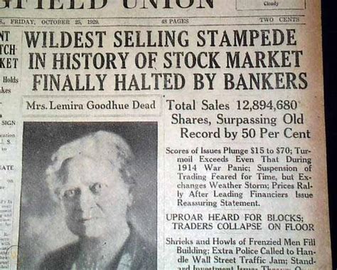 Great Stock Market Crash Of 1929 Newspaper Headline 28744584