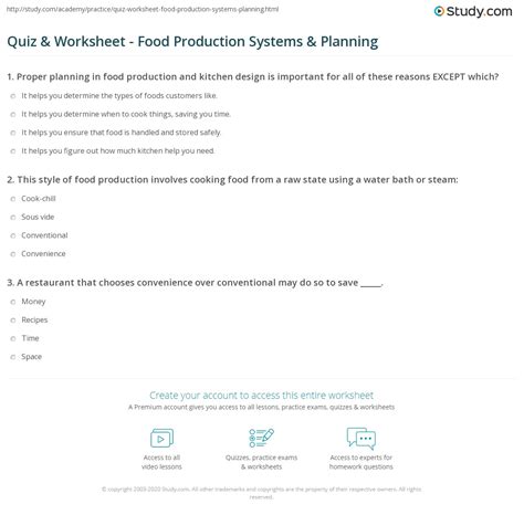 Quiz And Worksheet Food Production Systems And Planning