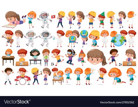 Set Boys And Girls In Different Actions Royalty Free Vector