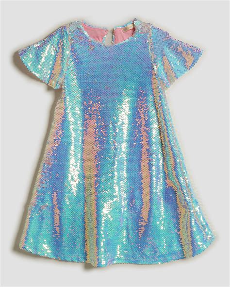 Riachuelo Vestido Infantil Curto Evasê De Paetê Holográfico Rosa