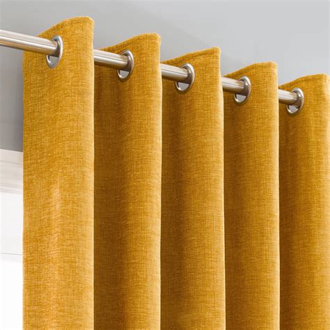 Chenille Mustard Eyelet Curtains Yellow Curtains Living Room Yellow