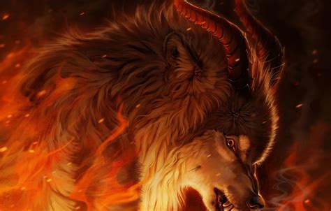 Wallpaper Fire Wolf Fantasy Horny By Pixxus Images For Desktop
