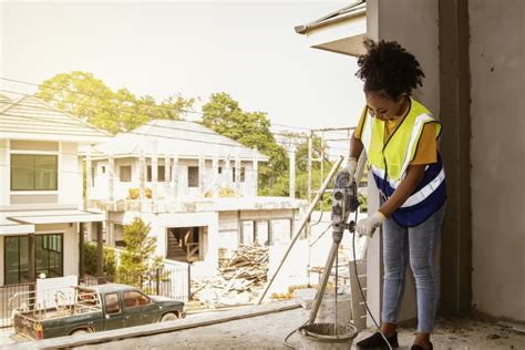 african american female construction worker working on a housing project under construction