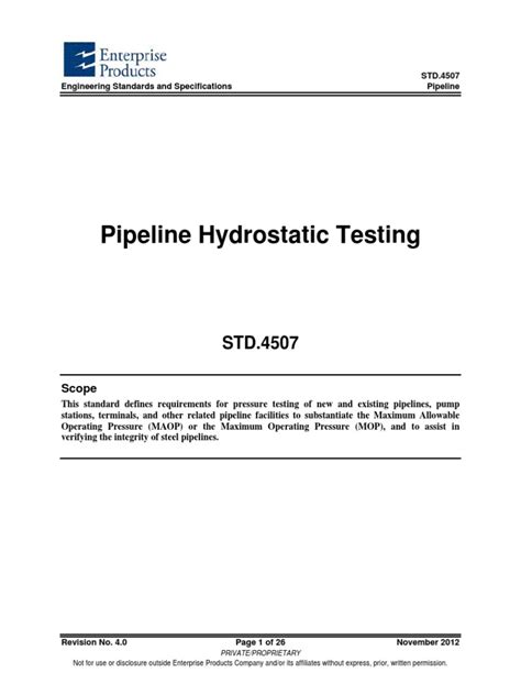 Std4507 Pipeline Hydrostatic Testing Pdf Pdf Pipe Fluid