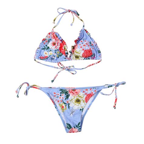 2018 Womens Sexy Summer Floral Bandage Padded Push Up Bra Bikini Set Triangle Monokini Swimsuit
