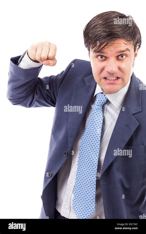 Closeup Portrait Of An Angry Businessman On White Background Stock