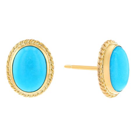 Oval Cabochon Turquoise Rope Bezel Stud Earrings In Yellow Gold Borsheims