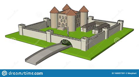 Medieval Castle With Fortified Wall And Towersand Bridge Vector