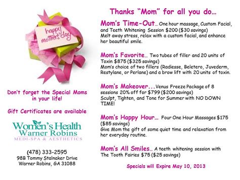 Mothers Day Specials From Womens Health Warner Robins Medi Spa And Aesthetics In Warner Robins