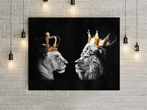 Lion Et Lionne Canvas Wall Art King And Queen Toile De Etsy