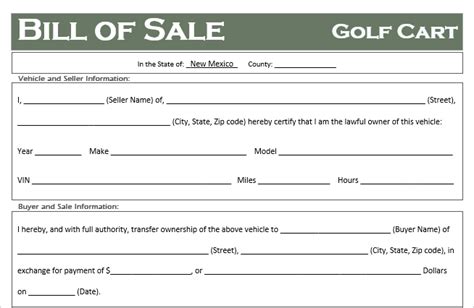 Free New Mexico Golf Cart Bill Of Sale Template Off Road Freedom
