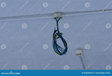 Newly Hanging Electric Wire On Ceiling Wall Stock Photo Image Of