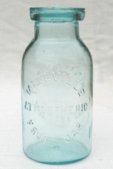 Millville Atmospheric Fruit Jar Old Embossed Blue Glass Canning Jar