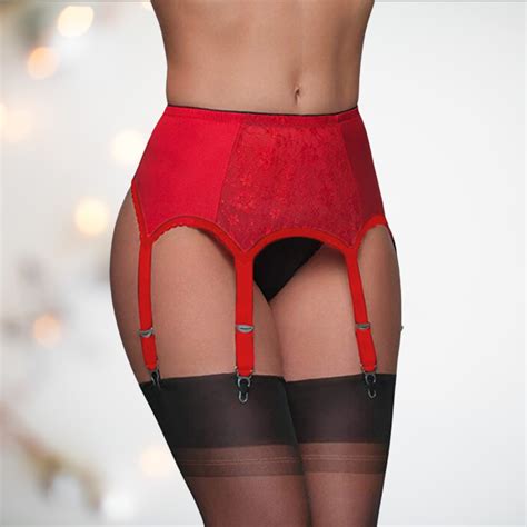 Six Strap Suspender Belt With Lace Centre Panel House Of Chastity