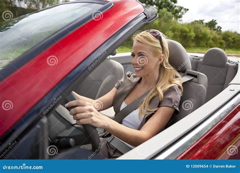 Beautiful Young Woman Driving Convertible Car Stock Images Image