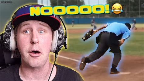 Umpire Takes Hilarious Fall Reacting To Viral Baseball Videos Youtube