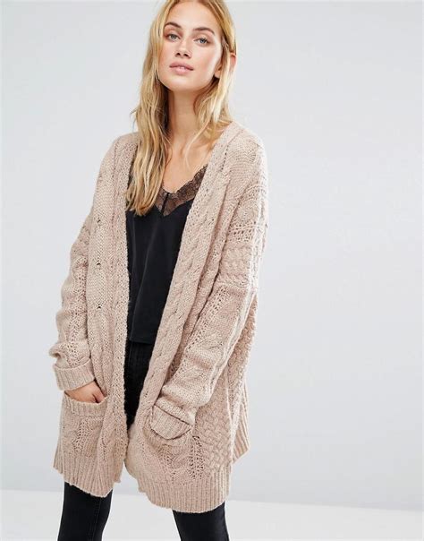 Most of these big chunky scarves are knit in garter stitch! Fashion Union Synthetic Oversized Cardigan In Chunky Cable ...