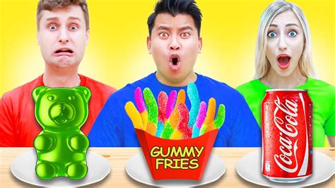 Gummy Food Vs Real Food Challenge Eating Crazy Food For 24 Hours Edible Candy And Real Food
