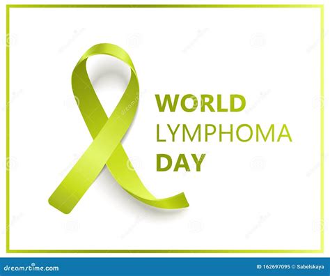World Lymphoma Day Isolated Banner With Green Ribbon Symbol And Text