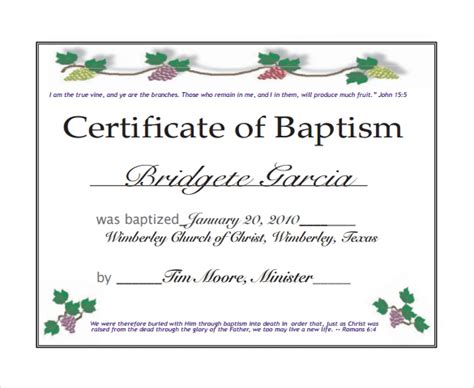 20 Baptism Certificates Sample Templates