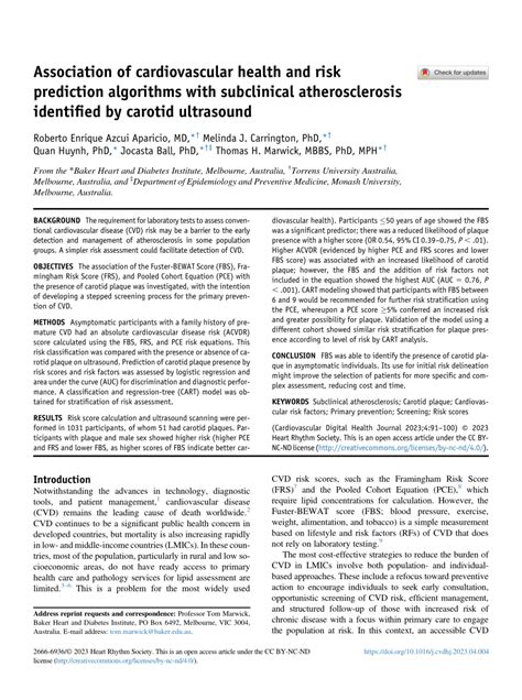 Pdf Association Of Cardiovascular Health And Risk Prediction