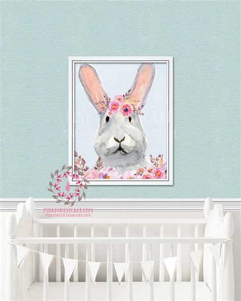 Boho Bunny Rabbit Watercolor Woodland Printable Wall Art Nursery Home