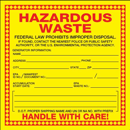 X Hazardous Waste Label Blank Decal Pkg Basf Client Portal