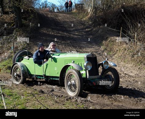 Old Vintage Cars Competing In Hill Climb Trials Off Road In Derbyshire