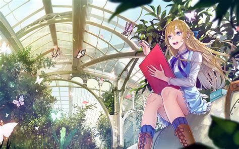 Download 1920x1200 Wallpaper Cute Anime Girl At Botanical