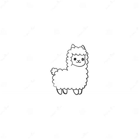 Vector Isolated Cute Cartoon Lama Alpaca Contour Line Drawing