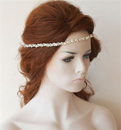 Bridal Rhinestone Headpiece Bridal Hair Chain Pearl Headband Wedding