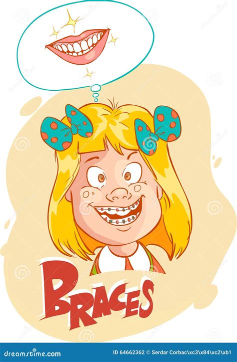 Girl With Braces On Her Teeth Vector Cartoon Isolated Art 140473060