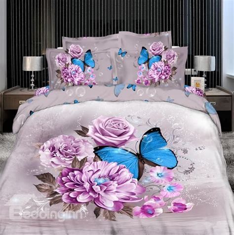 3d Blue Butterfly Surroun Butterfly Bedding Floral Bedding Sets