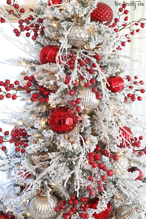 Red And Silver Christmas Tree Silver Christmas Decorations Flocked