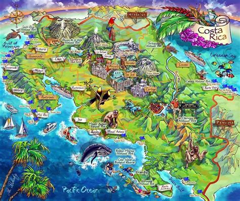 Detailed Tourist Illustrated Map Of Costa Rica Costa Rica North