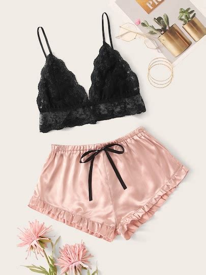 Floral Lace Bralette With Satin Shorts Swsexy03190704013 1600 Pijamas