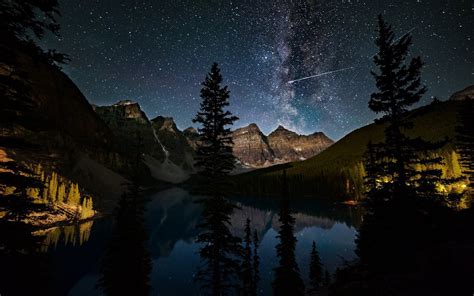 Download Wallpapers Moraine Lake Night Banff National Park Mountains
