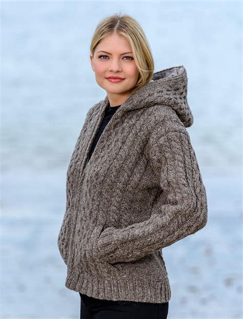 Premium Handknit Fleece Lined Hooded Cardigan Aran Sweater Market