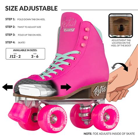 Crazy Skates Retro Roller Skates Size Adjustable Classic Quad Skates