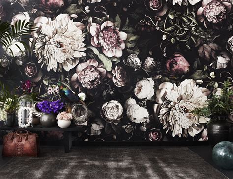 Ellie Cashman Design Dark Floral Ii Black Saturated Xl Wallpaper Large