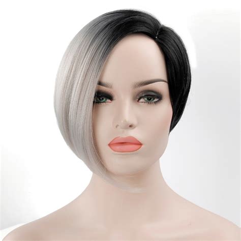 Short Black Wigs For Women Synthetic Hair Wigs Female Heat Resistant Fiber Mixed Color Ombre