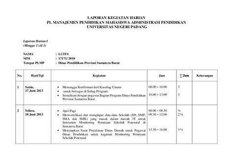 5 Contoh Format Laporan Kerja Harian Pegawai Excel Pdf Word Terbaru