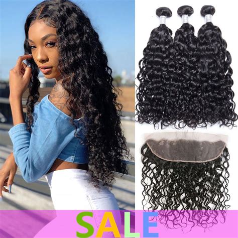 Brazilian Virgin Water Wave Bundles With Lace Frontal Closure