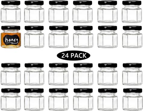 Adabocute 1 5 Oz Hexagon Mini Glass Canning Jars 24 Pack With Black Lid For