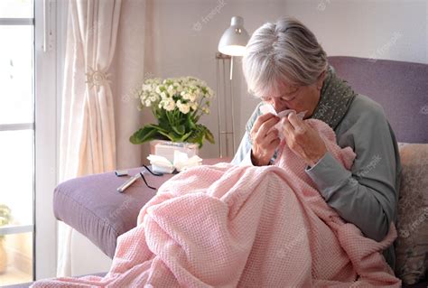 Premium Photo Elderly Adult Caucasian Woman With Cough And Fever
