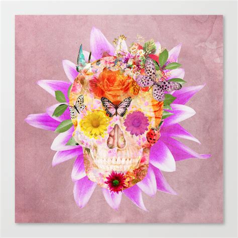 Free Download Girly Sugar Skull Cute Butterfly Pink Flowers Stretched Canvas [600x600] For Your