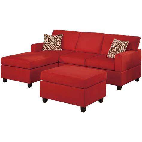 3 Piece Reversible Sectional Sofa Set In Red Microfiber Red Sectional